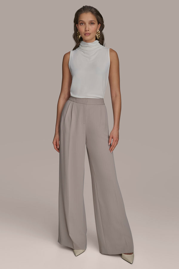 Donna Karan PINSTRIPE WIDE LEG PANT COBBLESTONE/CREAM STRIPE