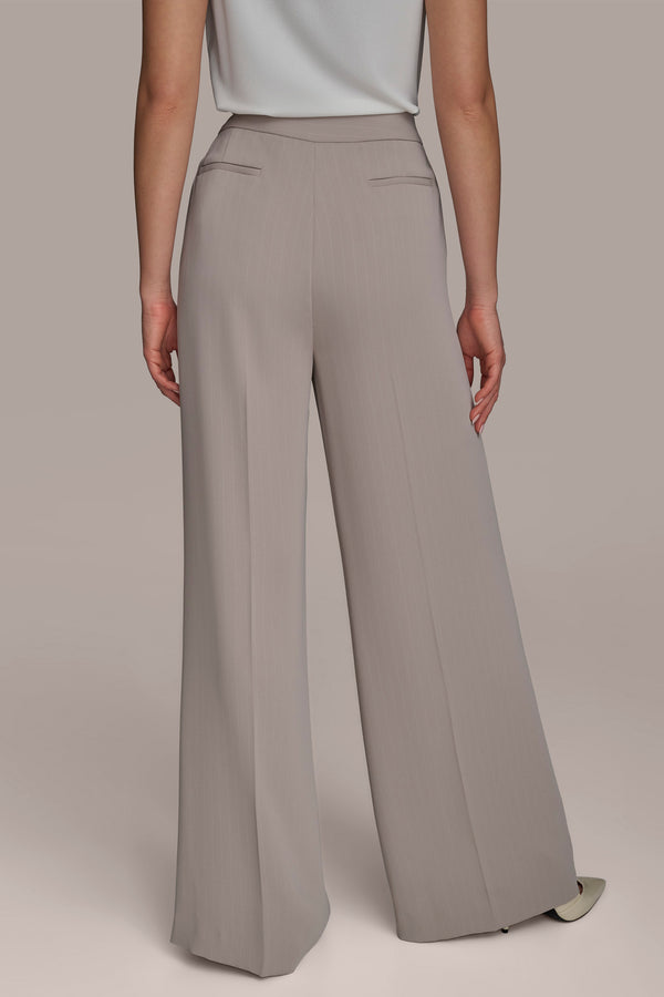 Donna Karan PINSTRIPE WIDE LEG PANT COBBLESTONE/CREAM STRIPE
