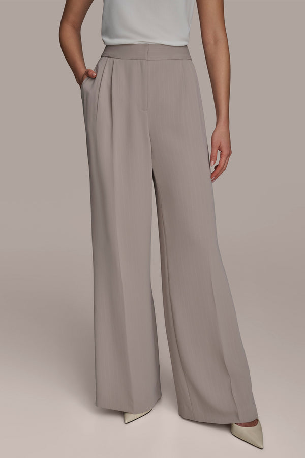 donna karan PINSTRIPE WIDE LEG PANT COBBLESTONE/CREAM STRIPE