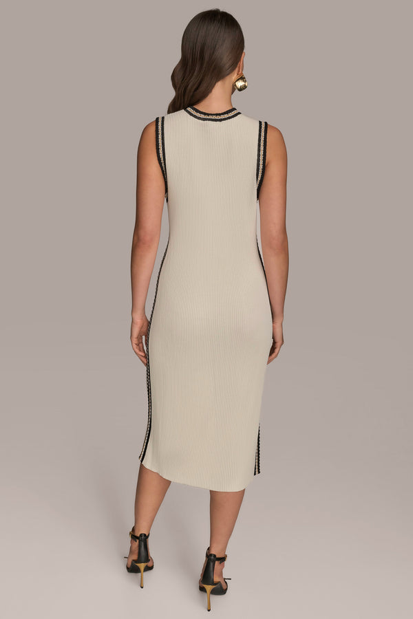 Donna Karan PIPED SHEATH DRESS WITH CARDIGAN Cream/Beach Sand
