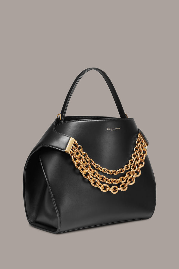 Donna Karan PLANDOME CHAIN-EMBELLISHED SATCHEL BAG Black