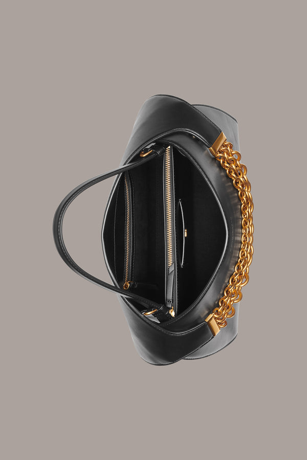 Donna Karan PLANDOME CHAIN-EMBELLISHED SATCHEL BAG Black