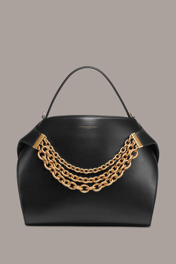 Donna Karan PLANDOME CHAIN-EMBELLISHED SATCHEL BAG Black