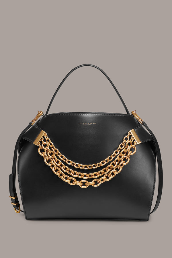 donna karan PLANDOME CHAIN-EMBELLISHED SATCHEL BAG Black