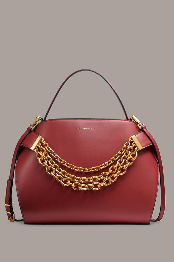 donna karan PLANDOME CHAIN-EMBELLISHED SATCHEL BAG CLARET