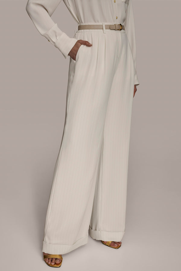 Donna Karan PLEATED WIDE LEG SUIT PANT CREAM/TUSCAN GREY
