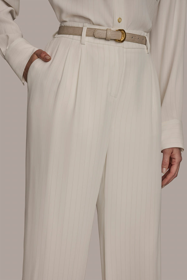 Donna Karan PLEATED WIDE LEG SUIT PANT CREAM/TUSCAN GREY