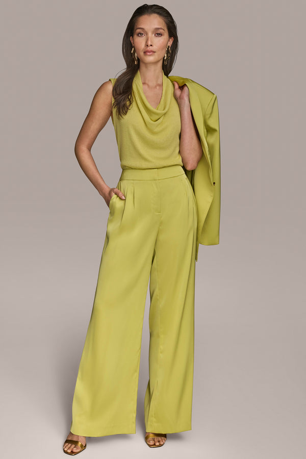 Donna Karan PLEATED WIDE LEG SUIT PANT SCUFFED CITRON