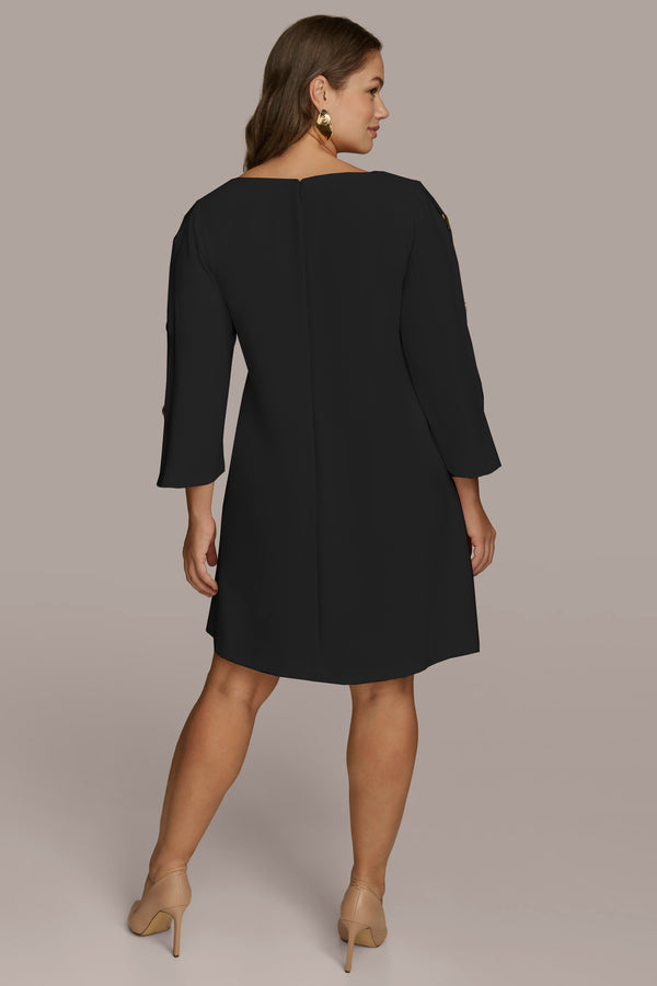 Donna Karan PLUS SIZE BOAT NECK SLEEVE CUT OUT DRESS Black