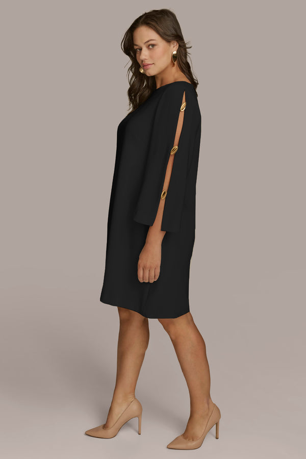Donna Karan PLUS SIZE BOAT NECK SLEEVE CUT OUT DRESS Black