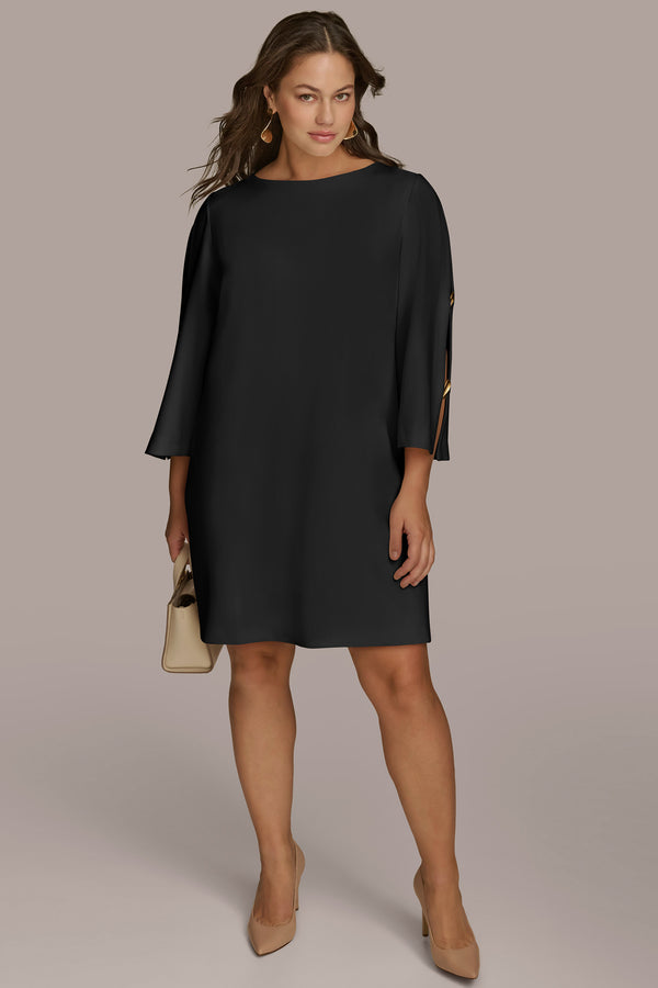 Donna Karan PLUS SIZE BOAT NECK SLEEVE CUT OUT DRESS Black