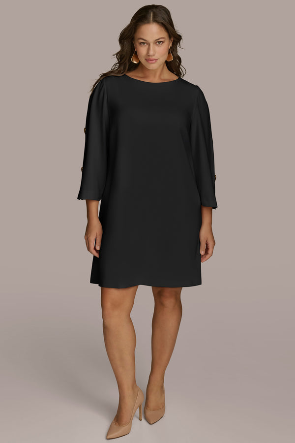 donna karan PLUS SIZE BOAT NECK SLEEVE CUT OUT DRESS Black