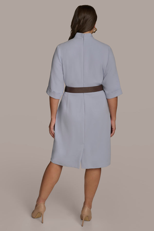 Donna Karan PLUS SIZE VNECK BELTED SHEATH DRESS Glacial Blue