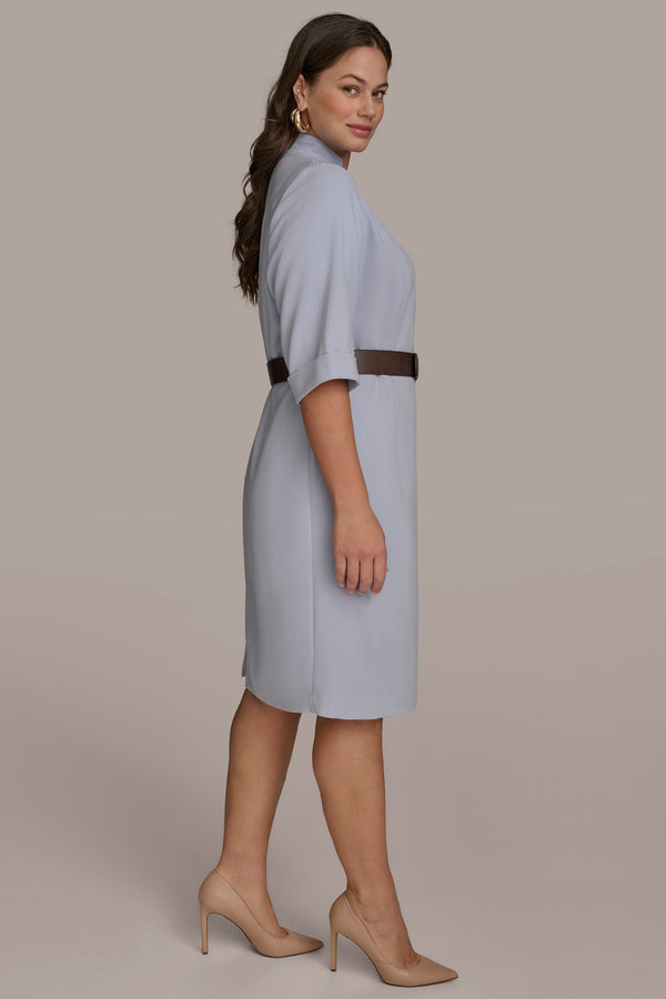 Donna Karan PLUS SIZE VNECK BELTED SHEATH DRESS Glacial Blue