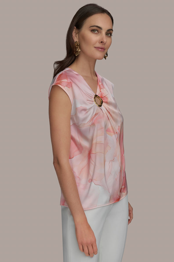 Donna Karan PRINT CIRCLE HARDWARE TOP APRICOT MULTI