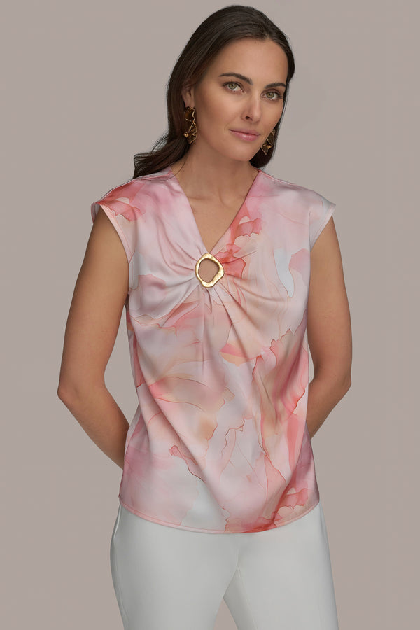 donna karan PRINT CIRCLE HARDWARE TOP APRICOT MULTI