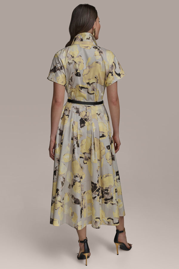 Donna Karan PRINTED BELTED SHIRT DRESS Limoncello Multi