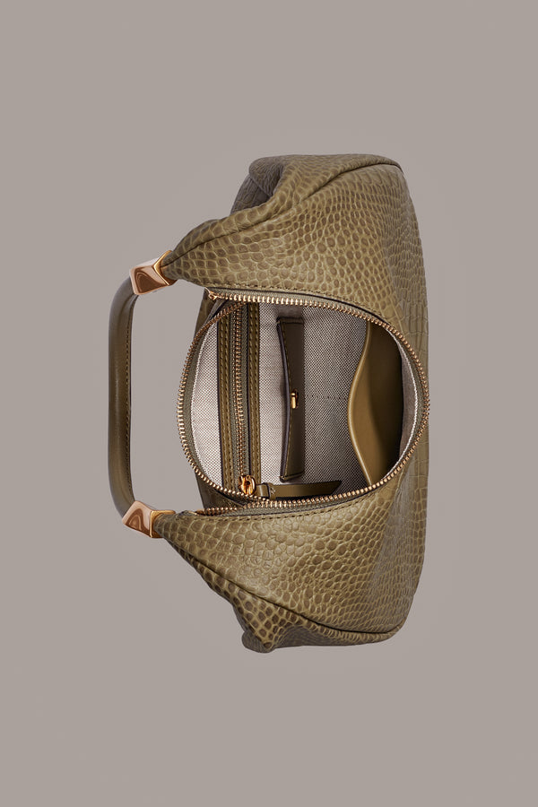 Donna Karan QUOGUE CROC-EFFECT HOBO SHOULDER BAG Smoky Olive