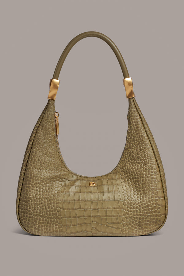 donna karan QUOGUE CROC-EFFECT HOBO SHOULDER BAG Smoky Olive
