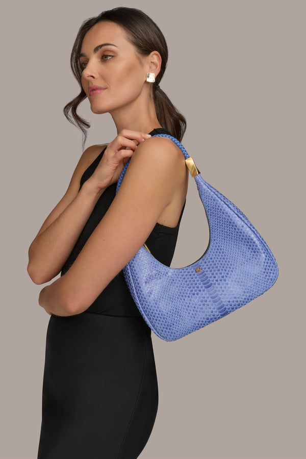 Donna Karan QUOGUE SKIPPER SNAKE SHOULDER BAG DARK CIELO