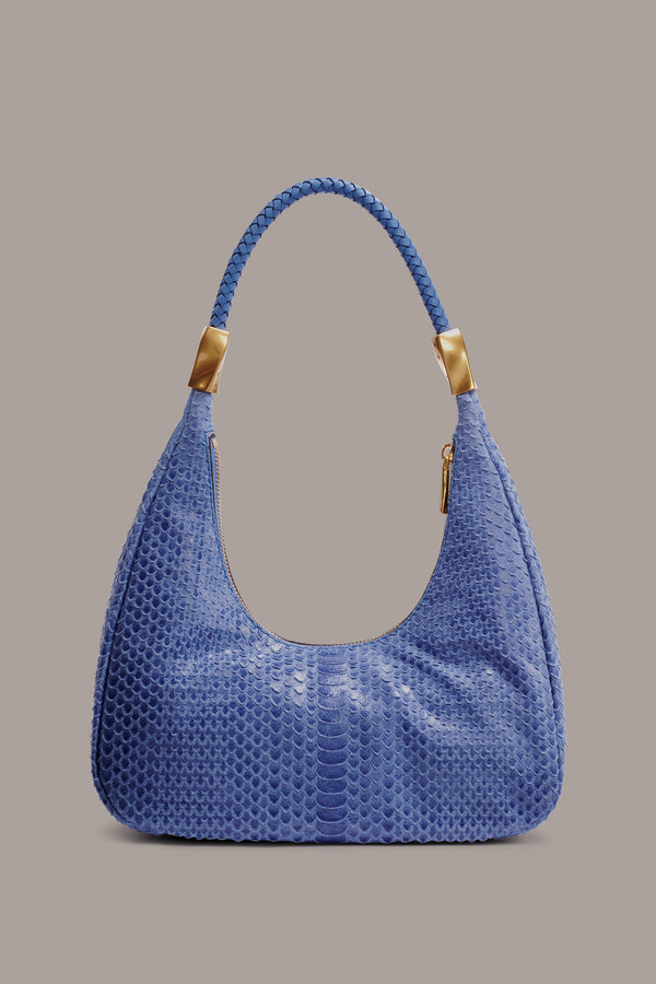 Donna Karan QUOGUE SKIPPER SNAKE SHOULDER BAG DARK CIELO