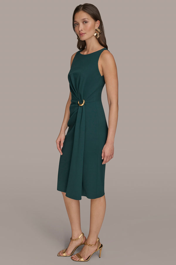 Donna Karan RING-EMBELLISHED GATHERED SHEATH DRESS HUDSON