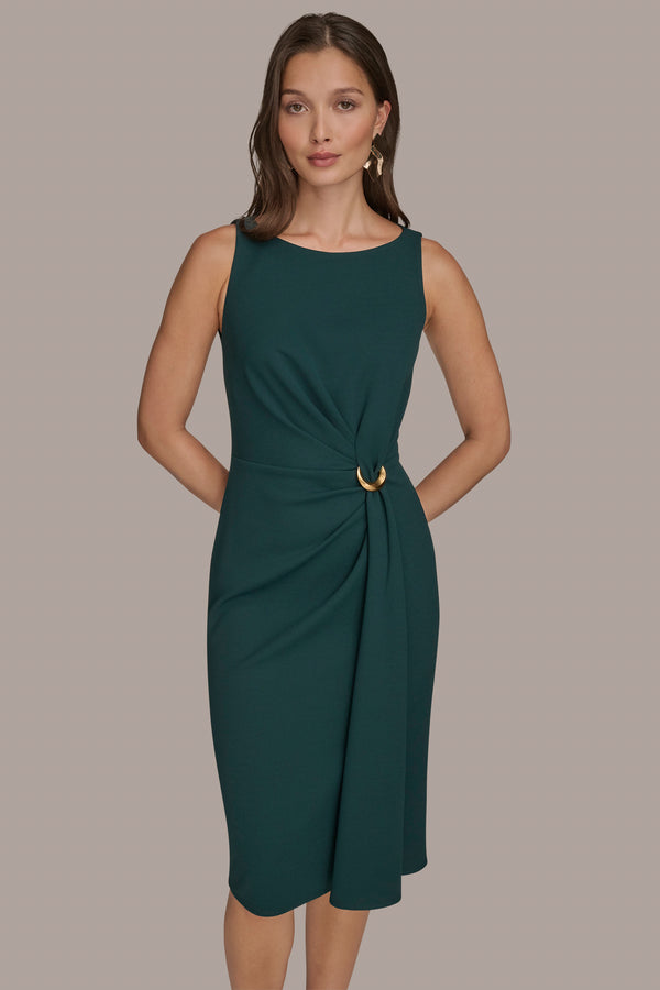 Donna Karan RING-EMBELLISHED GATHERED SHEATH DRESS HUDSON