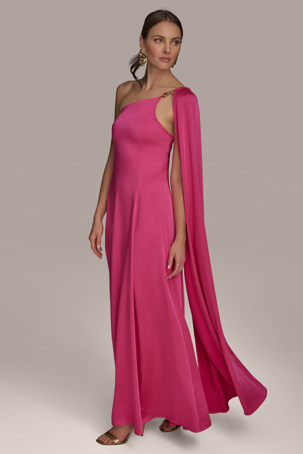 Donna Karan SATIN ONE SHOULDER SCARF A LINE GOWN AUDACIOUS