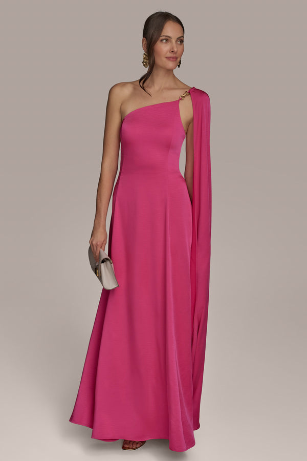 donna karan SATIN ONE SHOULDER SCARF A LINE GOWN AUDACIOUS
