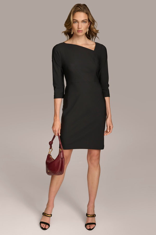 donna karan SCUBA SHEATH WITH ASYMMETRICAL NECK Black