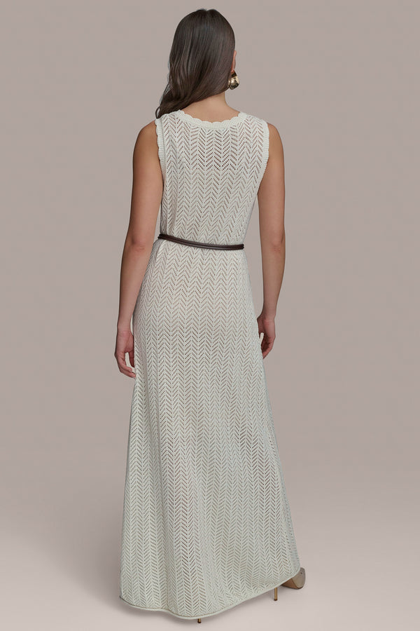 Donna Karan SHIMMERING COTTON-CROCHET MIDI DRESS CREAM/GOLD