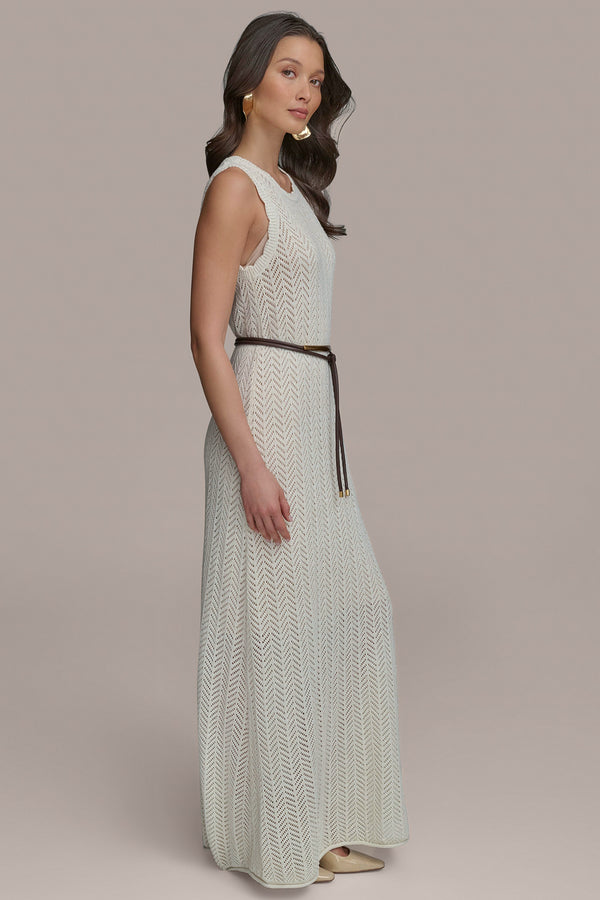 Donna Karan SHIMMERING COTTON-CROCHET MIDI DRESS CREAM/GOLD