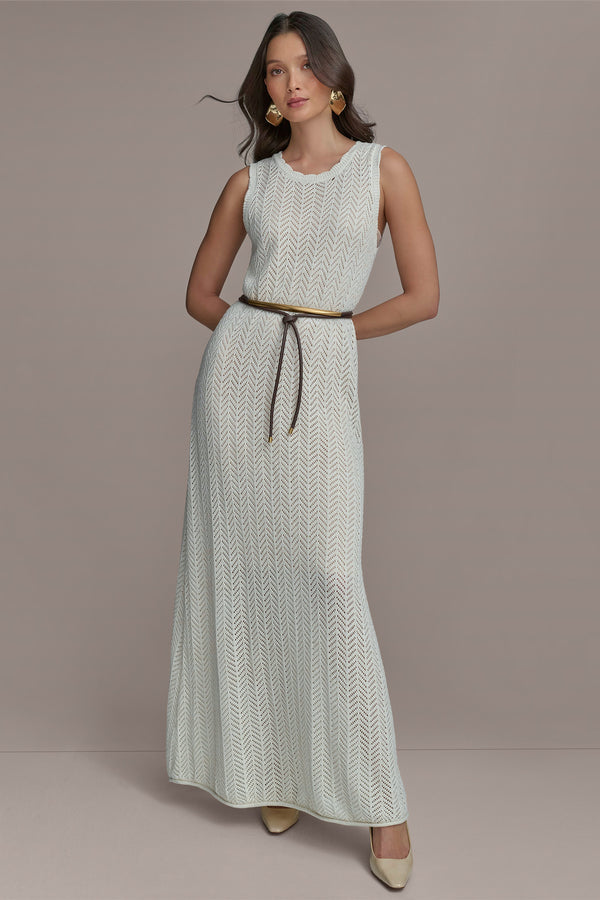 Donna Karan SHIMMERING COTTON-CROCHET MIDI DRESS CREAM/GOLD