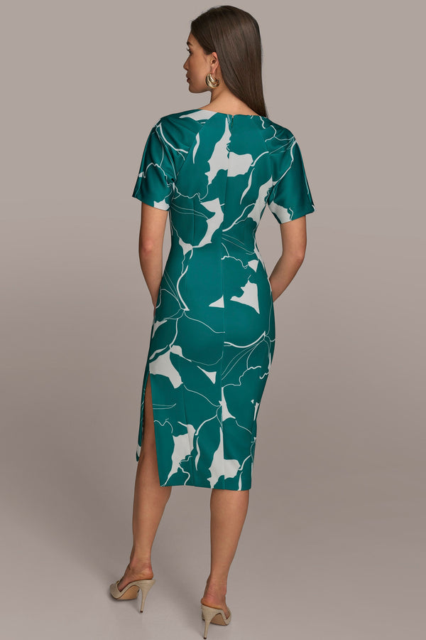 Donna Karan SHORT SLEEVE SCUBA MIDI SHEATH LAWN/CREAM