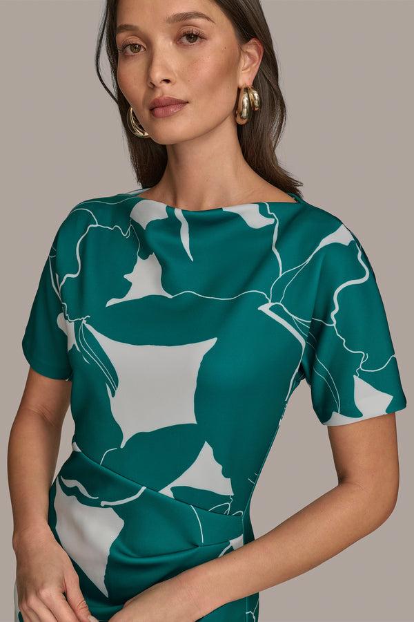 Donna Karan SHORT SLEEVE SCUBA MIDI SHEATH LAWN/CREAM