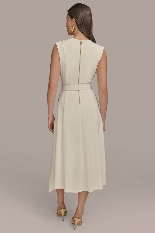 Donna Karan SLEEVELESS ASYMMETRICAL SKIRT A-LINE DRESS CREAM