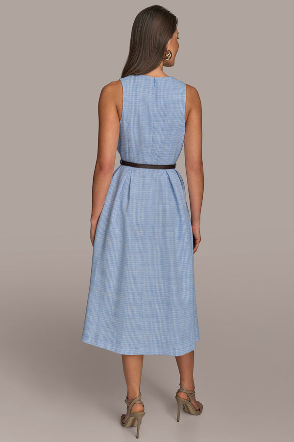 Donna Karan SLEEVELESS FIT AND FLARE DRESS CIELO/CREAM