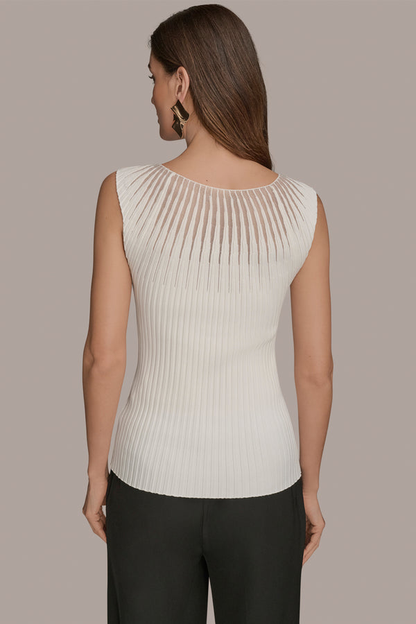 Donna Karan SLEEVELESS RIBBED BURNOUT SWEATER CREAM