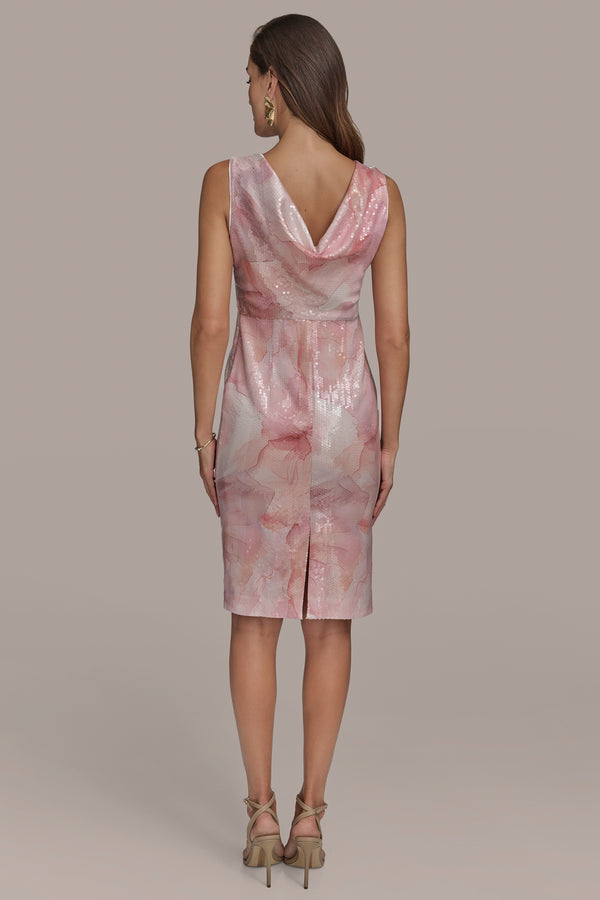 Donna Karan SLEEVELESS SEQUIN SHEATH DRESS APRICOT MULTI