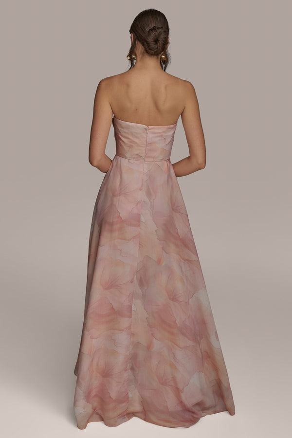 Donna Karan STRAPLESS DRAPED ORGANZA BALL GOWN APRICOT MULTI