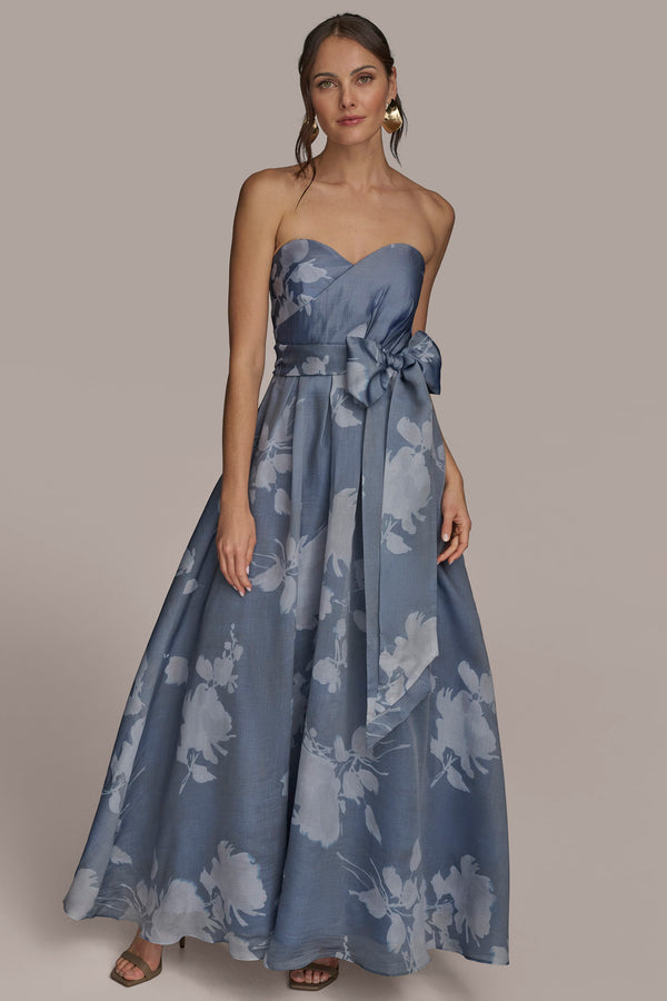 donna karan STRAPLESS FLORAL BALL GOWN MARBELLA MULTI