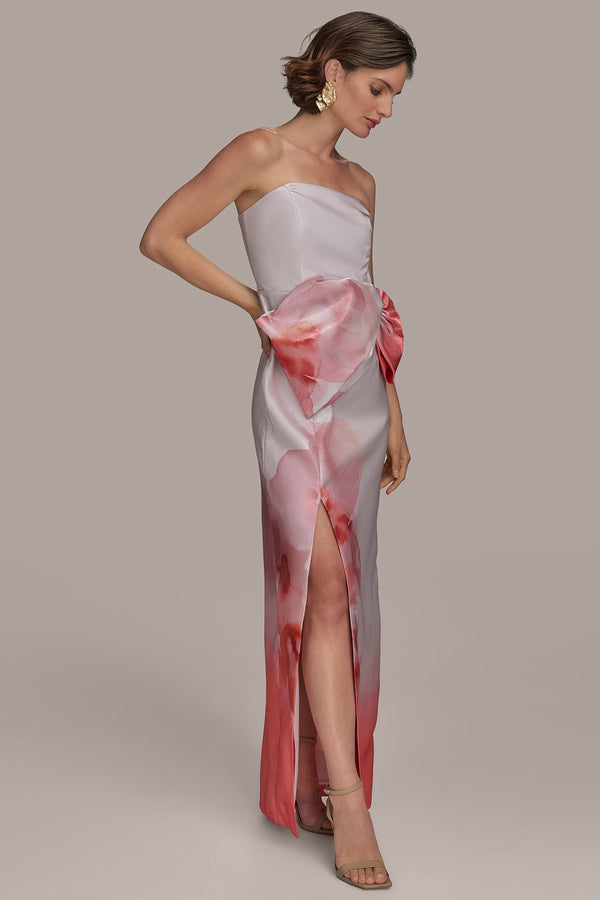 Donna Karan STRAPLESS GOWN WITH SIDE BOW SPRING MELON MULTI