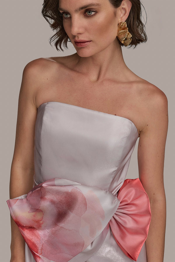 Donna Karan STRAPLESS GOWN WITH SIDE BOW SPRING MELON MULTI