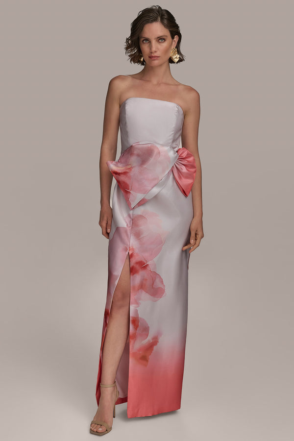 donna karan STRAPLESS GOWN WITH SIDE BOW SPRING MELON MULTI