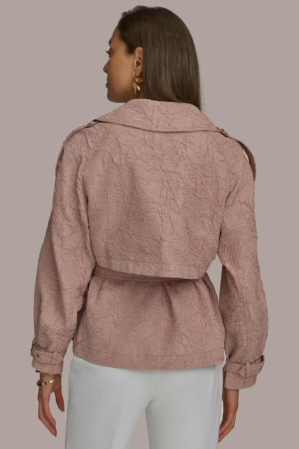 Donna Karan TEXT BUTTON JACKET WITH TIE APRICOT HAZE