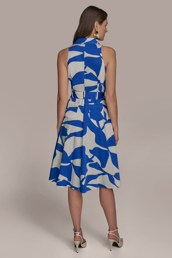 Donna Karan TIE-FRONT COTTON SHIRT DRESS MARBELLA/CREAM