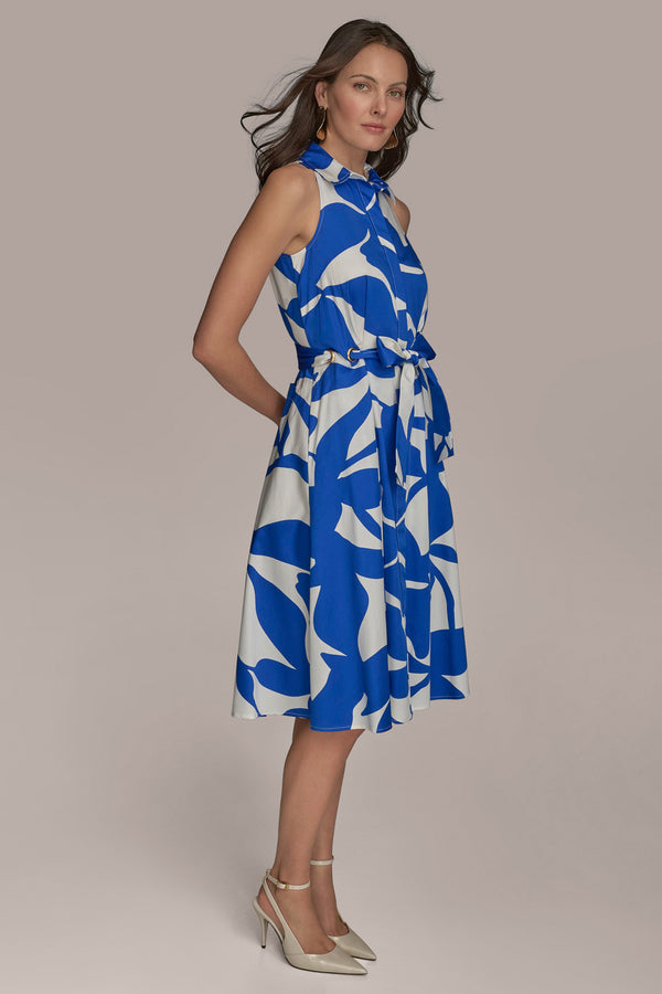 Donna Karan TIE-FRONT COTTON SHIRT DRESS MARBELLA/CREAM