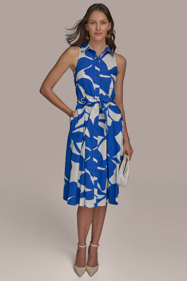 donna karan TIE-FRONT COTTON SHIRT DRESS MARBELLA/CREAM