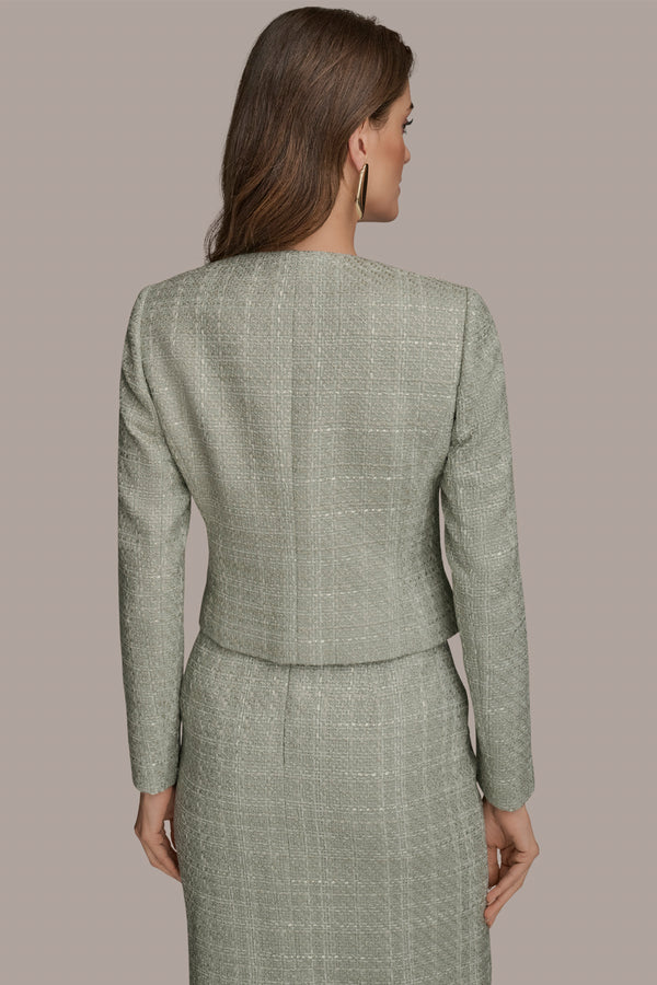 Donna Karan TWEED BUTTON-FRONT LADY JACKET WEATHERED SAGE