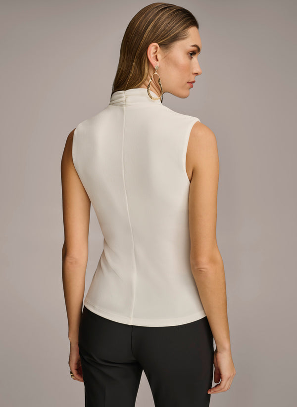 Donna Karan V NECK WITH HARDWARE AND RUCHED DETAIL Cream